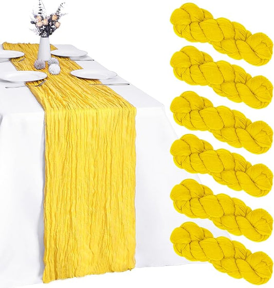 6 Pack Yellow Cheesecloth Table Runner 10FT Boho Gauze Fabric Table Runner 35 x 120 Inch Rustic Sheer Runner for Wedding Decor Baby Shower Party Boho Table Decoration(Yellow)