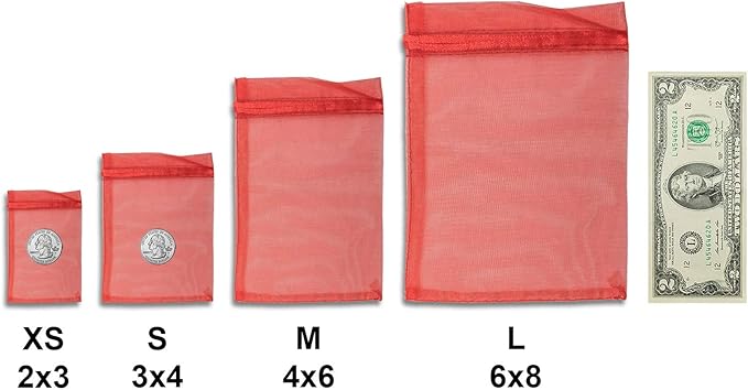 TheDisplayGuys 100-Pack XS 2" x 2 3/4" Red Sheer Organza Gift Bags with Drawstring, Jewelry Candy Treat Wedding Party Favors Mesh Pouch