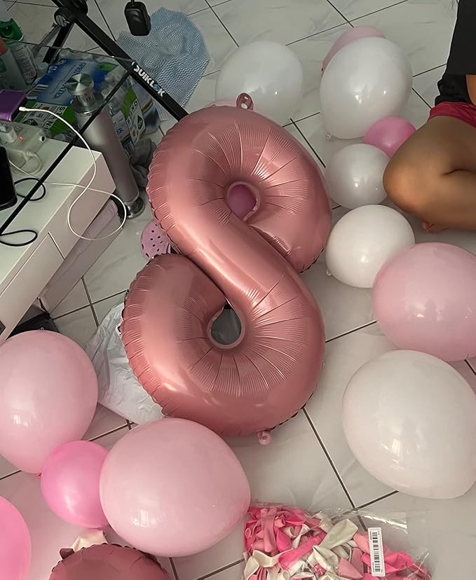 Smlpuame Pastel Pink 8 Balloons, 40 Inch Large Light Pink Foil Number Balloons 0-10, Self-Sealing 8th Birthday Balloon for Girls Women Anniversary Baby Shower Princess Party Decorations Supplies