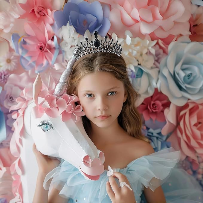 Schmoopy Tiara Crown for Women, Crystal Tiara for Bridal Prom Queen Birthday Birthday Party (B-Black)