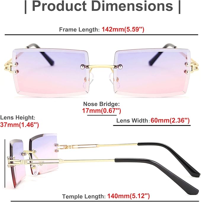 FEISEDY Vintage Rimless Sunglasses Rectangle Frameless Candy Color Glasses Women Men B2642