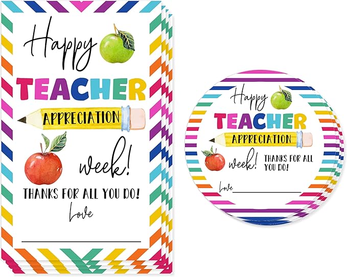 Teacher Appreciation Gift Tags, 40 Pcs Thank You Tags, Colorful Stickers for Presents Wrapping Envelope Seals Lables Boxes Cards Party Favor Decorations A08