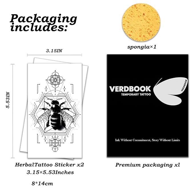 Waterproof Temporary Tattoos: 2-Sheet Tattoo Kit with Realistic Body Stickers, Semi-Permanent Tattoos for Adults Lasting 7-15 Days – Safe for Men & Women, Hexadrone