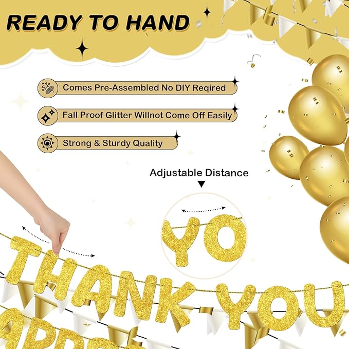 Fulmoon Pre Strung Thank You We Appreciate You Glitter Banner Funny Appreciation Banner for Employee Coworker Staff Teacher Thank Sign Party Decorations(Gold)