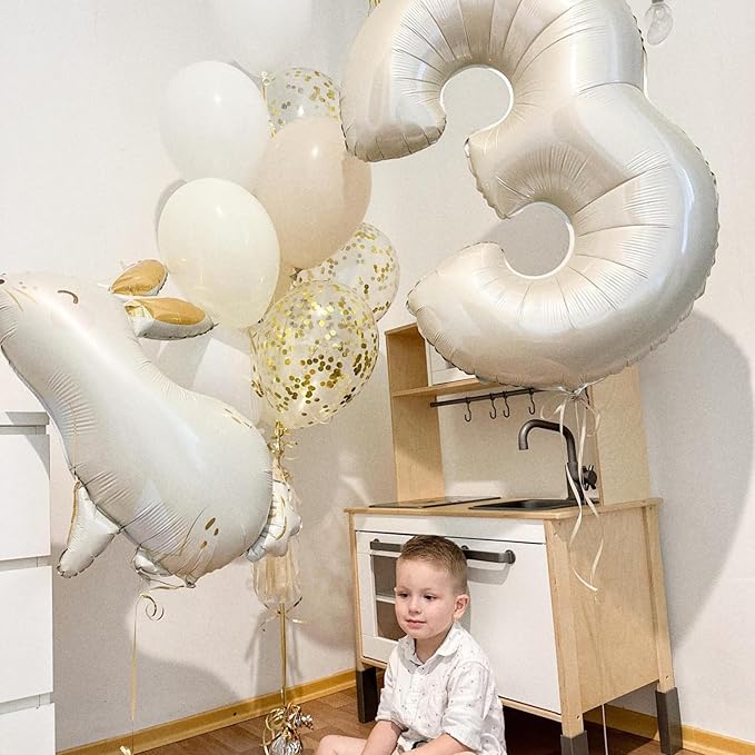 40 Inch Cream Number 8 Balloon, Beige Large 8th Birthday Balloons, Digital 8 Cream White Giant 8 Foil Balloon Helium for Boys Girls 8th Birthday Decorations Anniversary Baby Shower Party Decorations