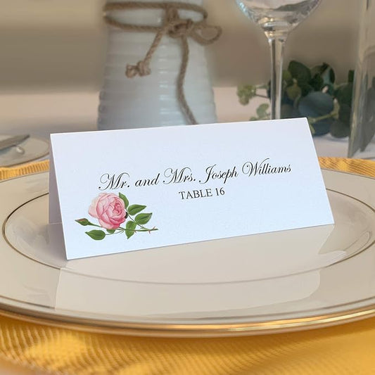Pink Tea Rose Place Cards, Set of 25, Pre-cut and Scored - Wedding, Party, Dinner, and Special Events - Made in the USA
