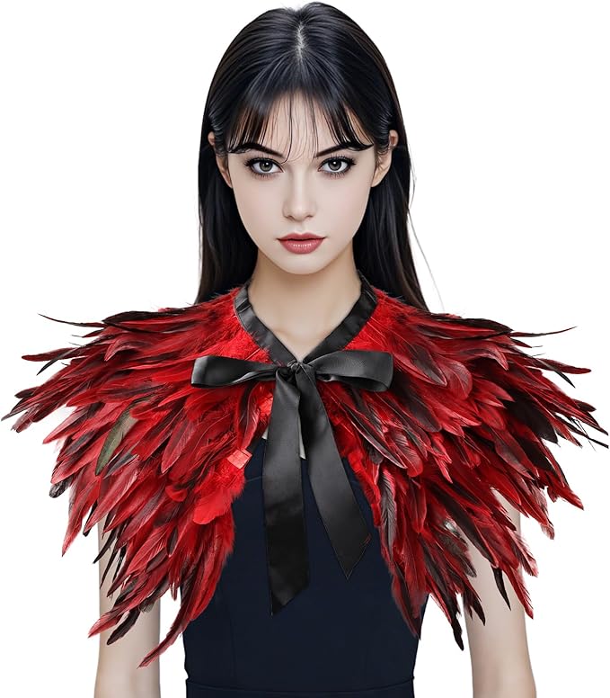 Gothic Natural Feather Shrug Feather Shawl Wrap Cape Victorian Collar for Halloween Cosplay Party Costume Accessories