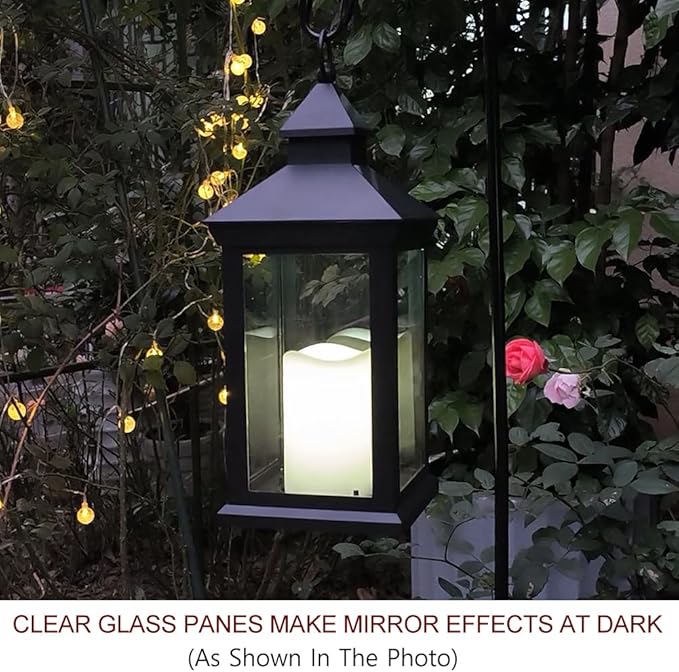 Bright Zeal 14" Decorative Candle Lantern Black Outdoor Lanterns with Timer Candles - Cool White Waterproof Vintage Lanterns Battery Powered LED Decorative for Wedding - Hanging Wall Lanterns Indoor
