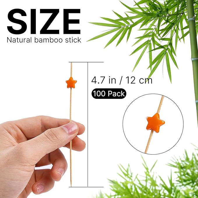 PuTwo Picks for Cocktail Appetizers Fruits Dessert,4.7" in 100 Counts,Colors may vary Stars