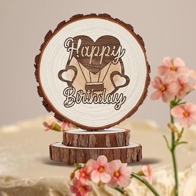 Happy Birthday Cake Toppers, Rustic Cake Toppers in Wood, Boho Birthday Party Decorations, Country Style Vintage Keepsake for Friends, Family, Men, Women, Mom, Dad, and Kids, Custom Handmade Gifts