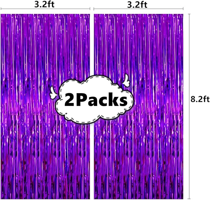 i-CHONY Purple Metallic Tinsel Foil Fringe Curtains,2pcs 3.2ft x 8.2ft Purple Backdrop Party Streamers for Birthday Wedding Engagement Bridal Shower Baby Shower Bachelorette Party Decorations