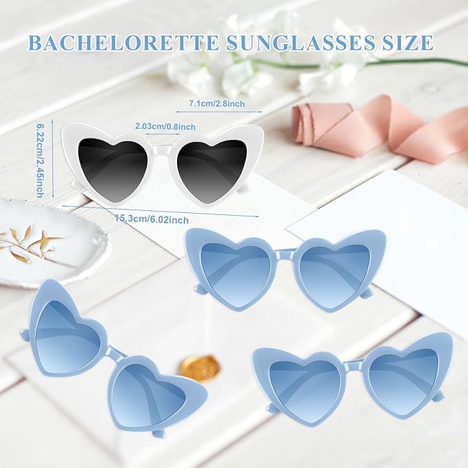 4/6/8/10/12 Pack Bachelorette Sunglasses Heart Sunglasses Vintage Heart Shaped Glasses for Women Bridal Party Wedding