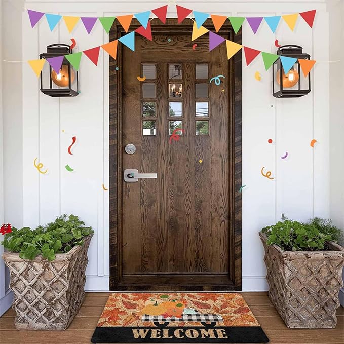 Welcome Fall Truck Door Mat, Vintage Fall Truck Decor for Covered Outdoor Area Pumpkin Welcome Mat for Autumn Halloween Thanksgiving Farmhouse Decor