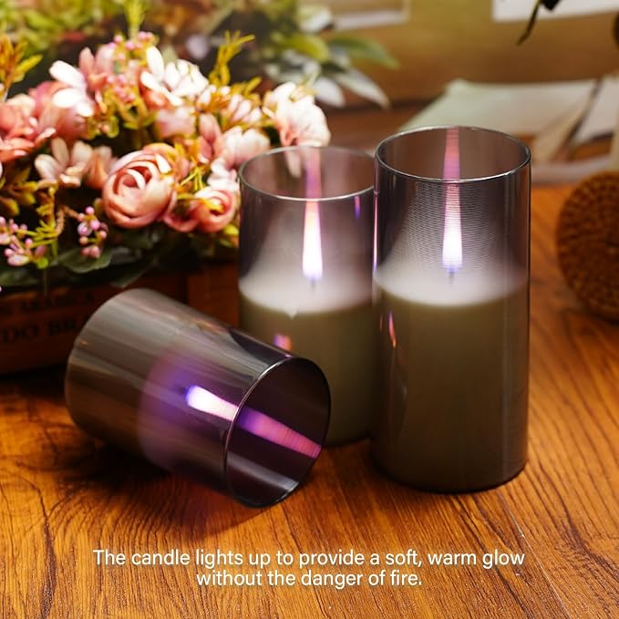 3Pack Flameless Candles, LED Candles, Flameless Candle with Remote Control，with Timer 2/4/6/8H，Flickering flameless Candles Ldeal for Setting The Mood（Grey）(D 3" xH 4" 5" 6")