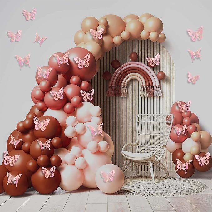 Laser Pink Butterfly Decorations, 48Pcs 2 Styles 3 Sizes Butterflies for Cake Cupcake Toppers, 3D Paper Sticker for Bouquets Birthday Baby Shower Kids Girl Room Wall Nursery Grad Graduation Caps Decor