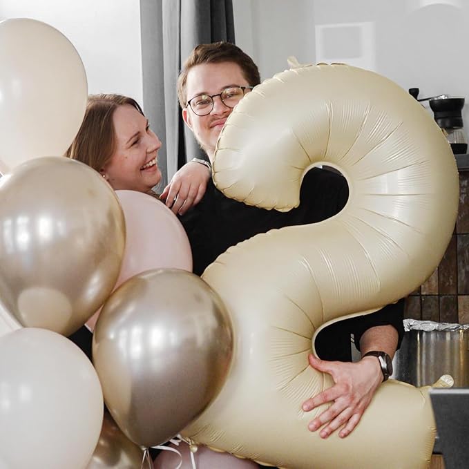 Biapian 40 Inch Cream Number 50 Balloon, 50th Birthday Balloons, Big Digital 50 Beige White Giant 50 Foil Balloon Helium for Men Women 50th Birthday Decorations Anniversary Baby Shower Party Supplies