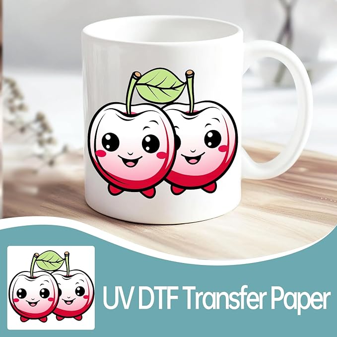 UV DTF Stickers - 12 Sheets Cherry Valentine UV DTF Cup Wrap for Coffee Mugs Glass, DIY Decals for Tumblers, Waterproof Rub on Transfers for Crafts