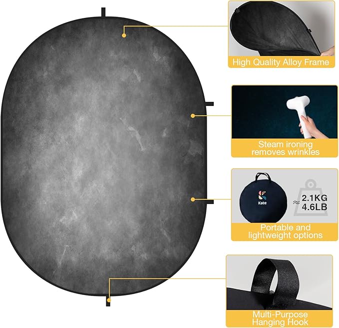 Kate Collapsible Backdrop Pop Up Photo Backdrops Grey Blue Portable for Headshot, for Portrait Photography, for Video, 5x6.5ft