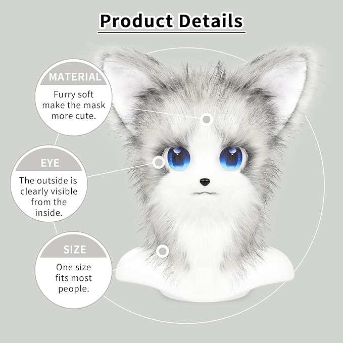 HAOAN Animal Furry Fursuit Head Mask Plush Cat Fox Mask Costume Props for Halloween Party