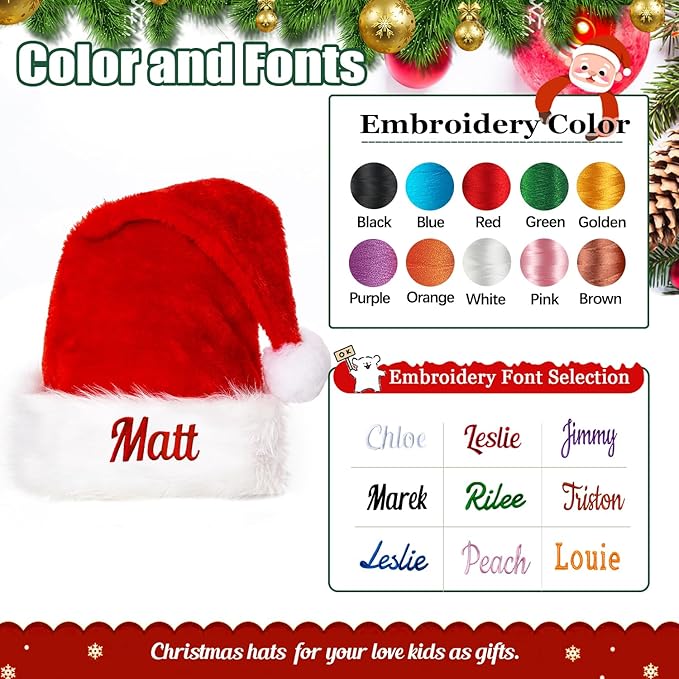 Ulico Custom Christmas Hat, Personalized Santa Hat Embroidered with Name for Kids Adults，Xmas Holiday Christmas New Year