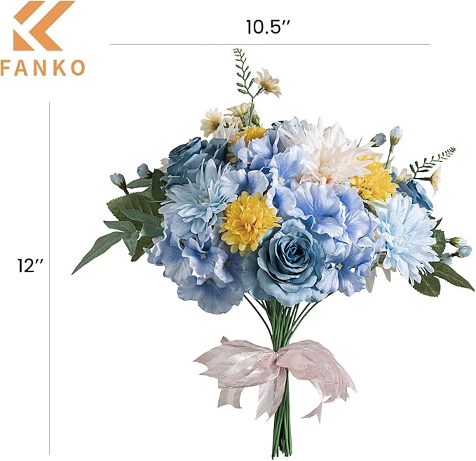 FANKO Rose Artificial Flowers Combo for DIY, Fake Blue Rose Silk Flowers Greenery, Faux Flowers for Wedding Bridal Bouquet, Baby Shower, Table Centerpieces, Floral Arrangement, Party Home Decoration