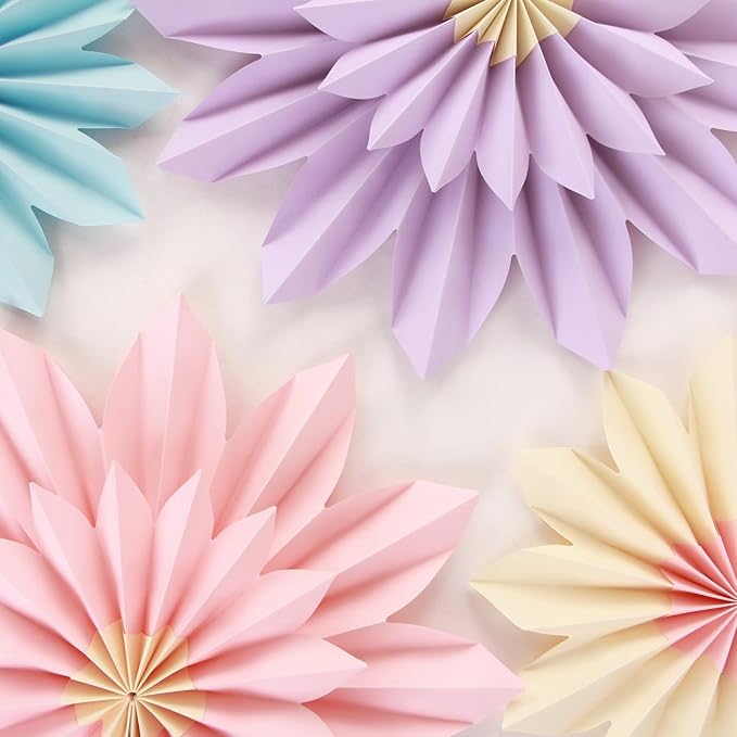 Homarkable 9 PCS Pastel Paper Flower Decorations,Yellow,Pink and Purple Pastel Party Decorations,Sunflower Folding Paper Fans,Classroom Decoration Paper Floral Backdrop Decor Paper Fans Decoration