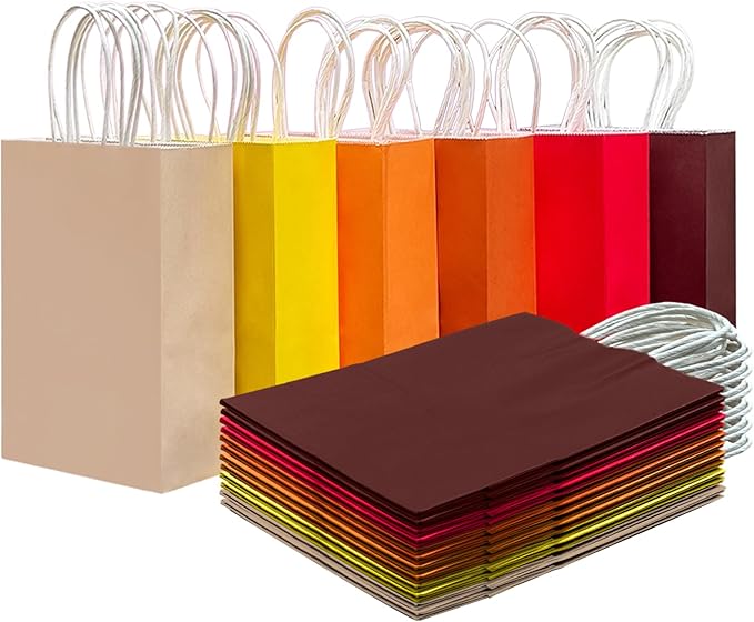 qiqee 30PCS Medium Gift Bag with Handles Bulk 11"x5"x8" Gift Bags 6 Different Red ＆ Yellow Color Bags Multiple Uses (Medium Size)