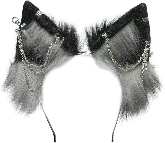 Wolf Ears Tail Set Fox Wolf Headbands Clips Fluffy Cosplay Costumes, Gothic Punk Accessories for Halloween