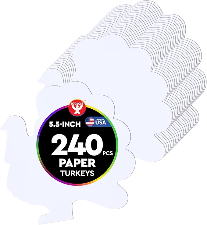 Hygloss Turkey Shape Paper Cut-Outs for Arts & Crafts-Many Creative Uses-Thanksgiving Activities Fall 5.5 Inches-240 Pcs, White