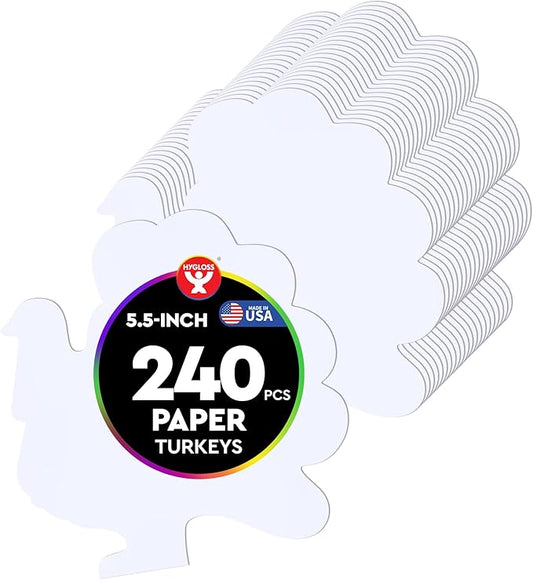 Hygloss Turkey Shape Paper Cut-Outs for Arts & Crafts-Many Creative Uses-Thanksgiving Activities Fall 5.5 Inches-240 Pcs, White
