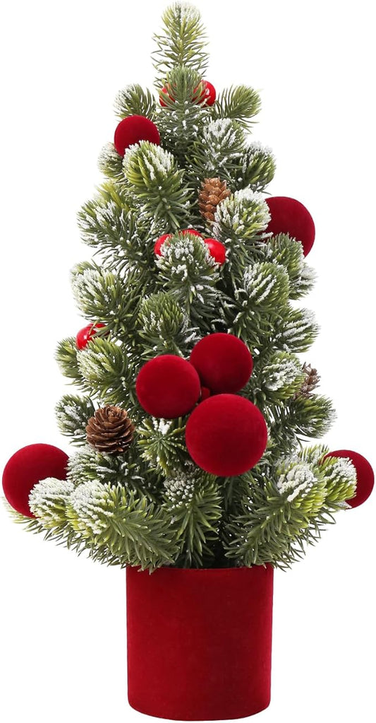 SY Super Bang Small Christmas Tree, 18Inch Burgundy Artificial Velvet Ball Berry Mini Tabletop Tree Christmas Decorations, for Home Party Thankgivings Xmas Indoor Decor.