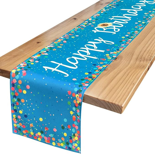 Letjolt Happy Birthday Table Runner 108 Inches Birthday Centerpieces for Tables Birth Day Party Sign Polka Dots Table Decoration, Blue