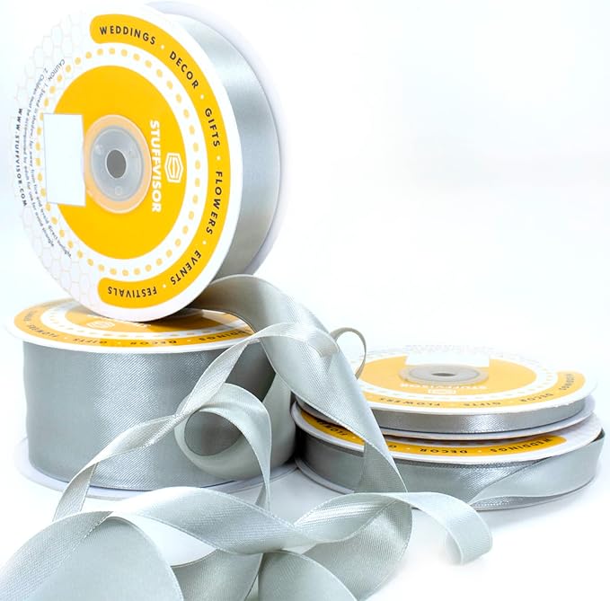 Silver Satin Ribbon - 2 Inch x 50 Yard Roll, Double Face Solid Color, Thick & Durable, 100% Polyester for Gift Wrapping, Crafts, Hair & Decorations