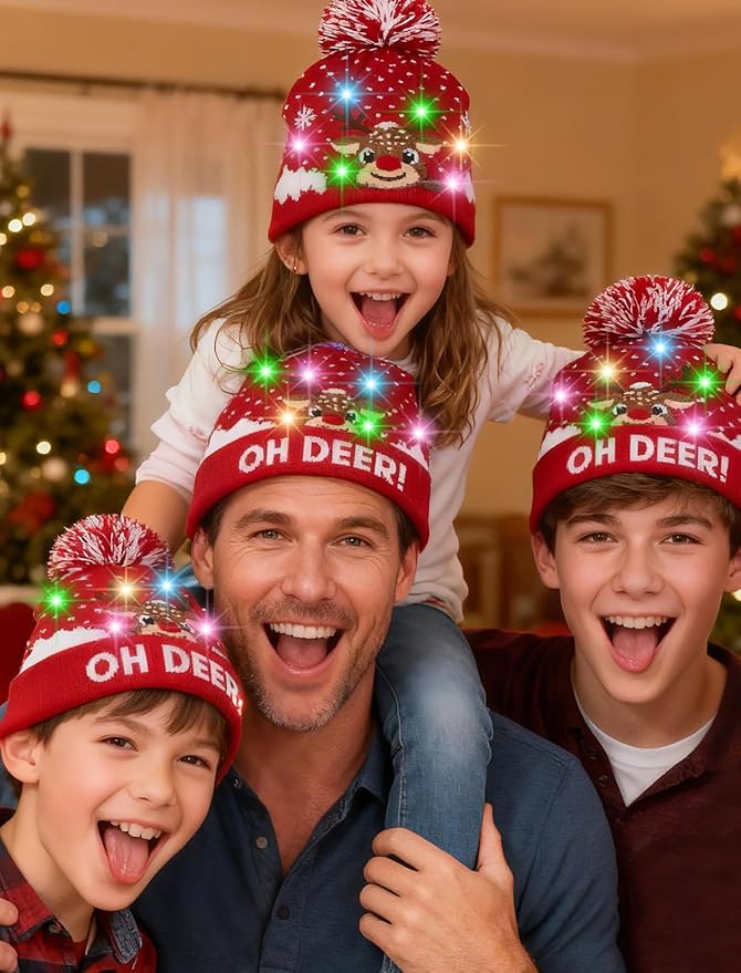 RAISEVERN Unisex Ugly LED Christmas Hat Novelty Colorful Light-up Stylish Knitted Sweater Xmas Party Beanie Cap(6 Lights)