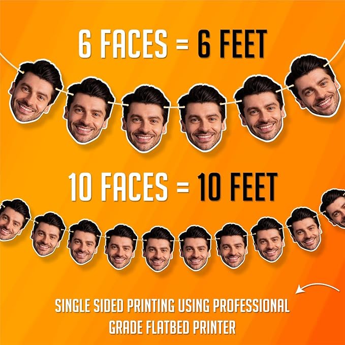 Custom Face Garland Banner – Personalized Photo Head Cutout Party Décor – Funny Custom Bachelorette, Birthday, Wedding, or Graduation Banner – Face Garland by FunPrintsByUSP