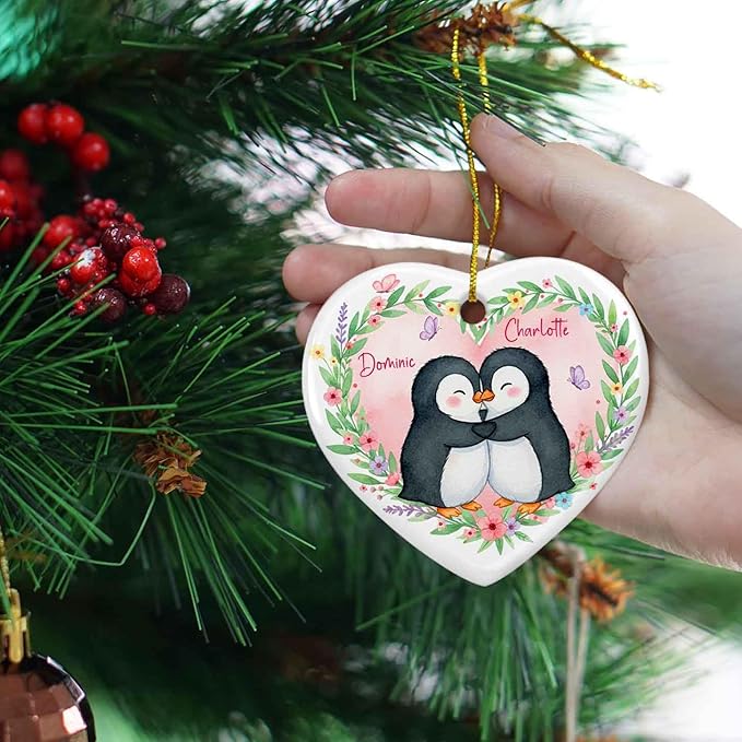 Custom Our First Christmas Together Ornament, Hugging Penguin Ceramic Ornament Xmas, Penguin Couple Ornaments Gift for Boyfriend Girlfriend Mr Mrs, Personalized Names Penguins Dating Keepsake 2025