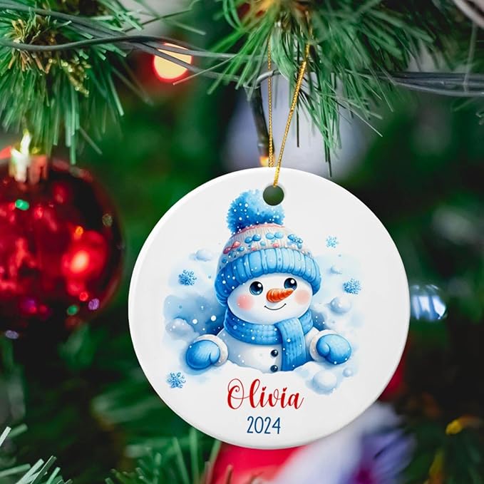 Personalized Snowman Ceramic Christmas Ornament 2025, Customized Keepsake Gift for Family, Kids, Friends, Cute Hanging Tree Decoration