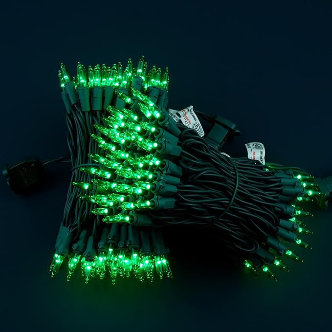 200 Green Christmas Lights, Pack of 2 Strands 100 Count 33 ft Green Wire Incandescent-Style LED String Light (Green)
