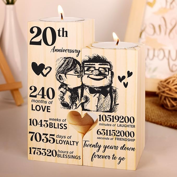 20th Anniversary Wedding Gifts for Wife,Husband, Couples Gift Candlestick, Twenty Years Wedding Anniversary Present Gifts for Her, Him, Parents, Mum and Dad