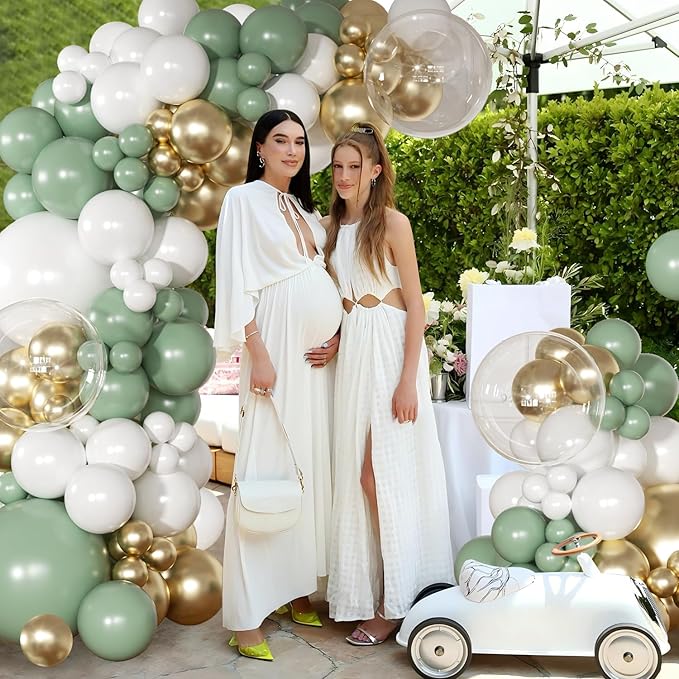 Sage Green Balloon Arch Kit 126 Pcs Neutral Green and White Metallic Gold Balloon Arch Garland Kit for Wedding Birthday Baby Shower Gender Reveal Bridal Decorations
