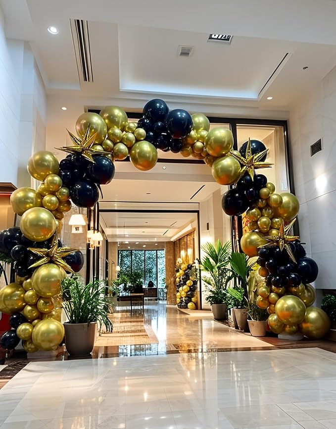 Metallic Gold Balloons 145pcs Different Sizes 5in 10in 12in 18in Chrome Gold Shiny Round Latex Balloon Helium Arch Kit Garland for Wedding Baby Shower Birthday Party Decor