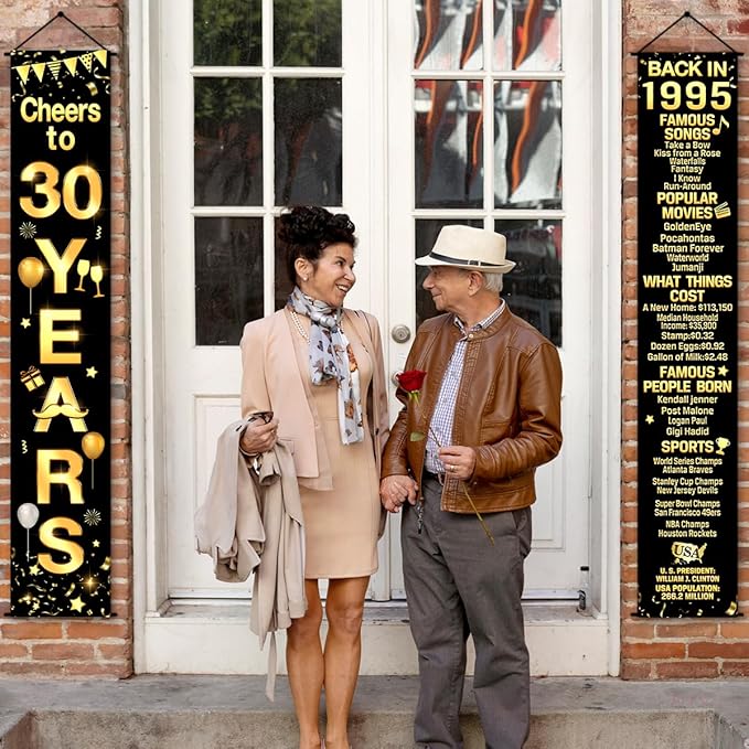 30th Birthday Party Anniversary Decorations Cheers to 30 Years Banner Party Decorations Welcome Porch Sign for Years Birthday Supplies (30th-1995)