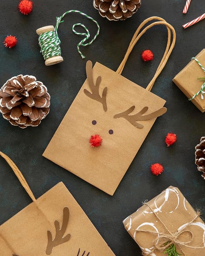 qiqee 200-Packs Brown Paper Gift Bags with Handles Bulk 4.5"x2.5"x6" Mini Size Paper Bags Multiple Uses