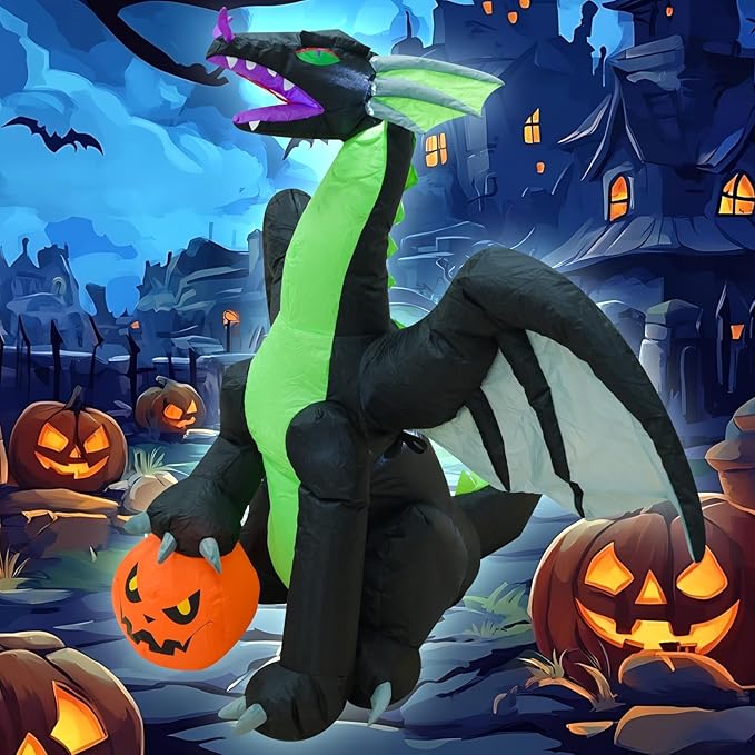 4FT Dinosaur Halloween Inflatable Halloween Blow Up Decoration with LED Lights Indoor Outdoor Yard Graden Holiday Party Decor