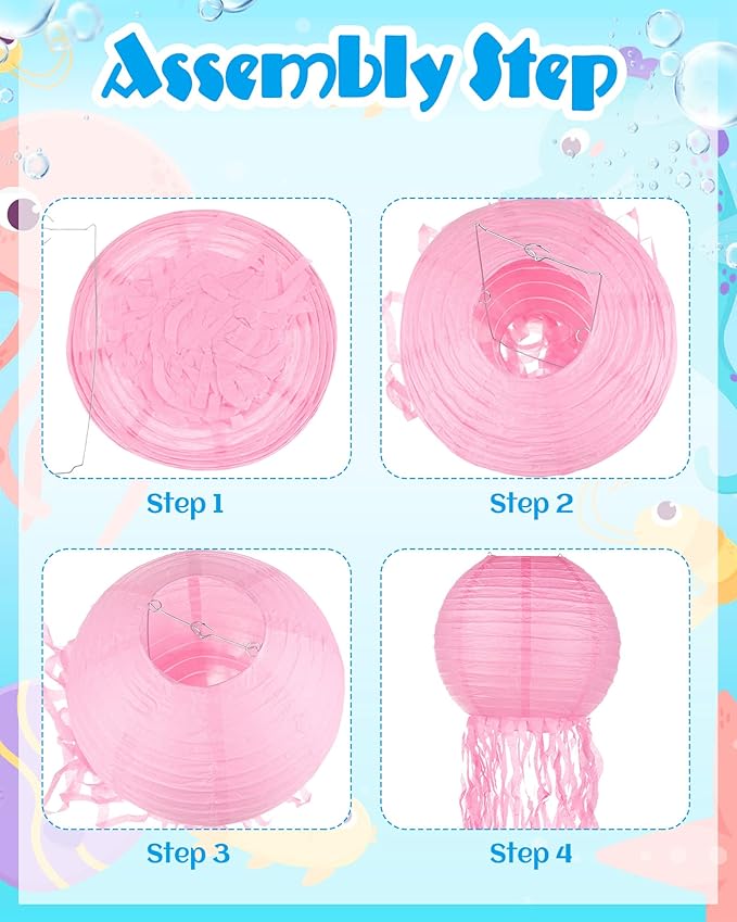 18 Pcs Jellyfish Paper Lanterns Jellyfish Lantern Hanging Decoration Ocean Theme Party Supplies Mermaid Birthday Decorations for Baby Shower Under The Sea Birthday Party Supplies(Vintage Color)