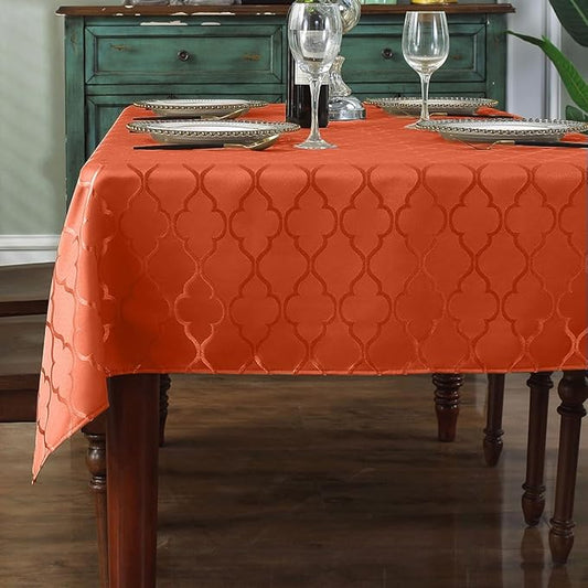 SASTYBALE Rust Jacquard Damask Tablecloth - 52x70 Inch Rectangle (Fits 4-6 Seats) - Fall Thanksgiving Decor - Water Resistant, Wrinkle-Free Polyester Fabric, Rustic Harvest Dining Cover for Parties
