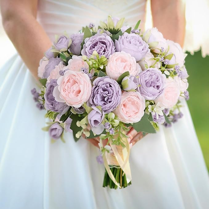 MARTINE MALL 8 Packs Peonies Artificial Flowers, Pinkish-Purple Artificial Peonies, Silk Peonies Flowers Fake Peonies Artificial Flowers Peonies Bouquet for Centerpiece Table Wedding Party Home Decor