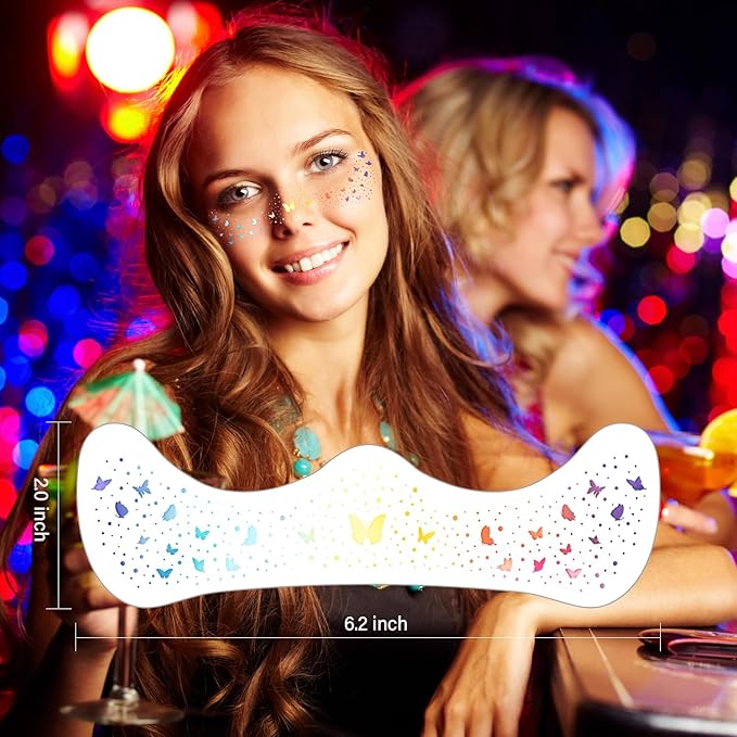 10 Pcs Face Holographic Laser Makeup Patches, Holographic Multichrome Glitter Freckles Face Tattoo, Glitter Freckles, Sparkle and Waterproof Face Glitter Temporary Tattoos for Women