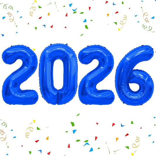 2026 Balloons 40 Inch Foil Number Balloons 2026 Number Balloon for New Year Eve Festival Christmas Birthday Wedding Anniversary Party Supplies, New Years Decorations Blue