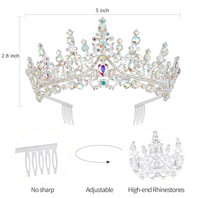 Velscrun AB Silver Crystal Birthday Tiara Crowns for Women Girls Princess Crown with Combs Birthday Girl Headband Sash Happy Birth Party Decorations Birth Gift Cake Topper Hair Accessories
